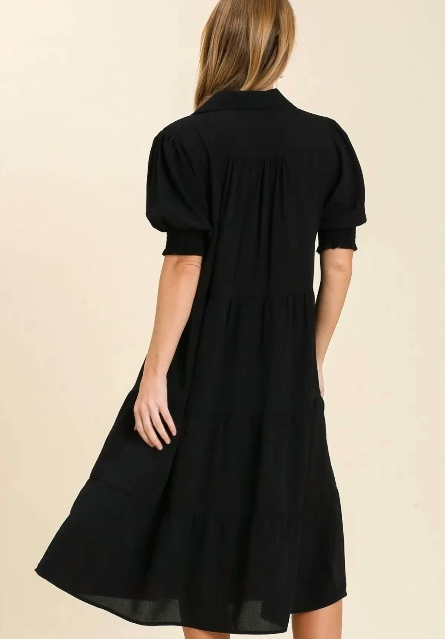 Umgee - Tiered Cuffed Sleeve Midi Dress