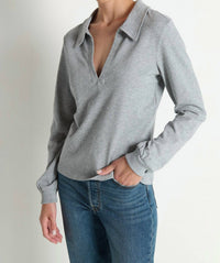 Nation LTD Kimberley Polo Tee Top in heather grey - women's long sleeve top - view 6