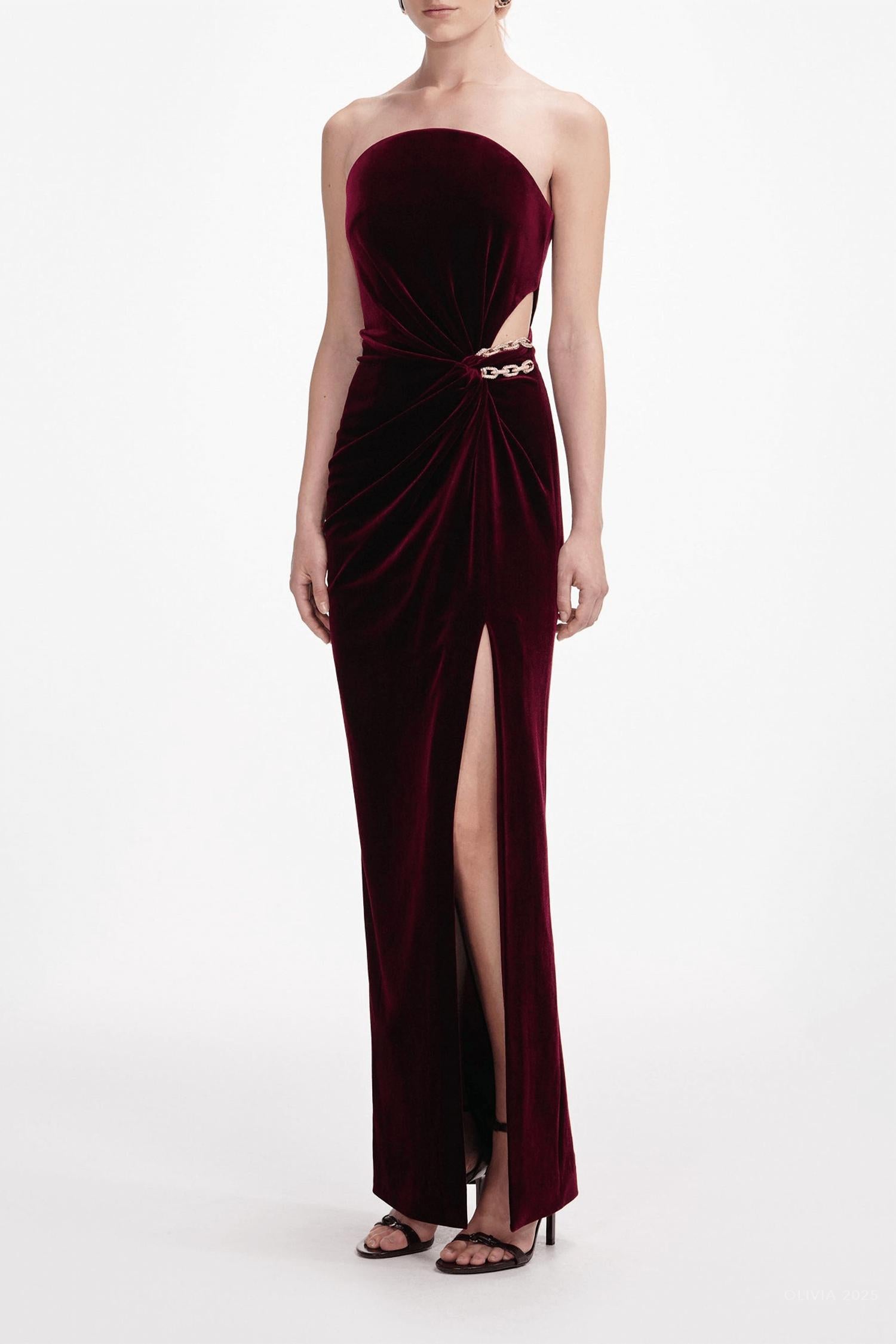 Self-Portrait - Velvet Bandeau Maxi Dress