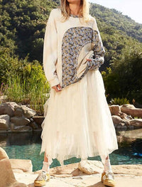 Pol - Mazy Oversize Long Sleeve Floral Contrast Thermal Top