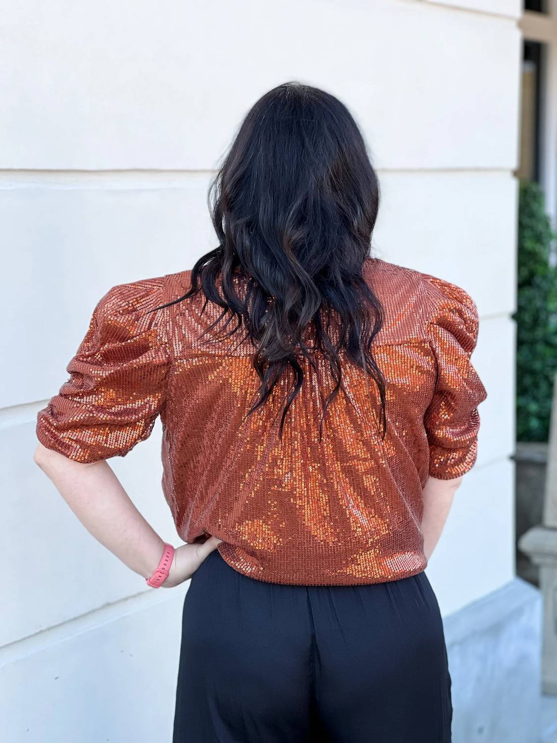 Entro - SEQUIN PUFF SLEEVE TOP