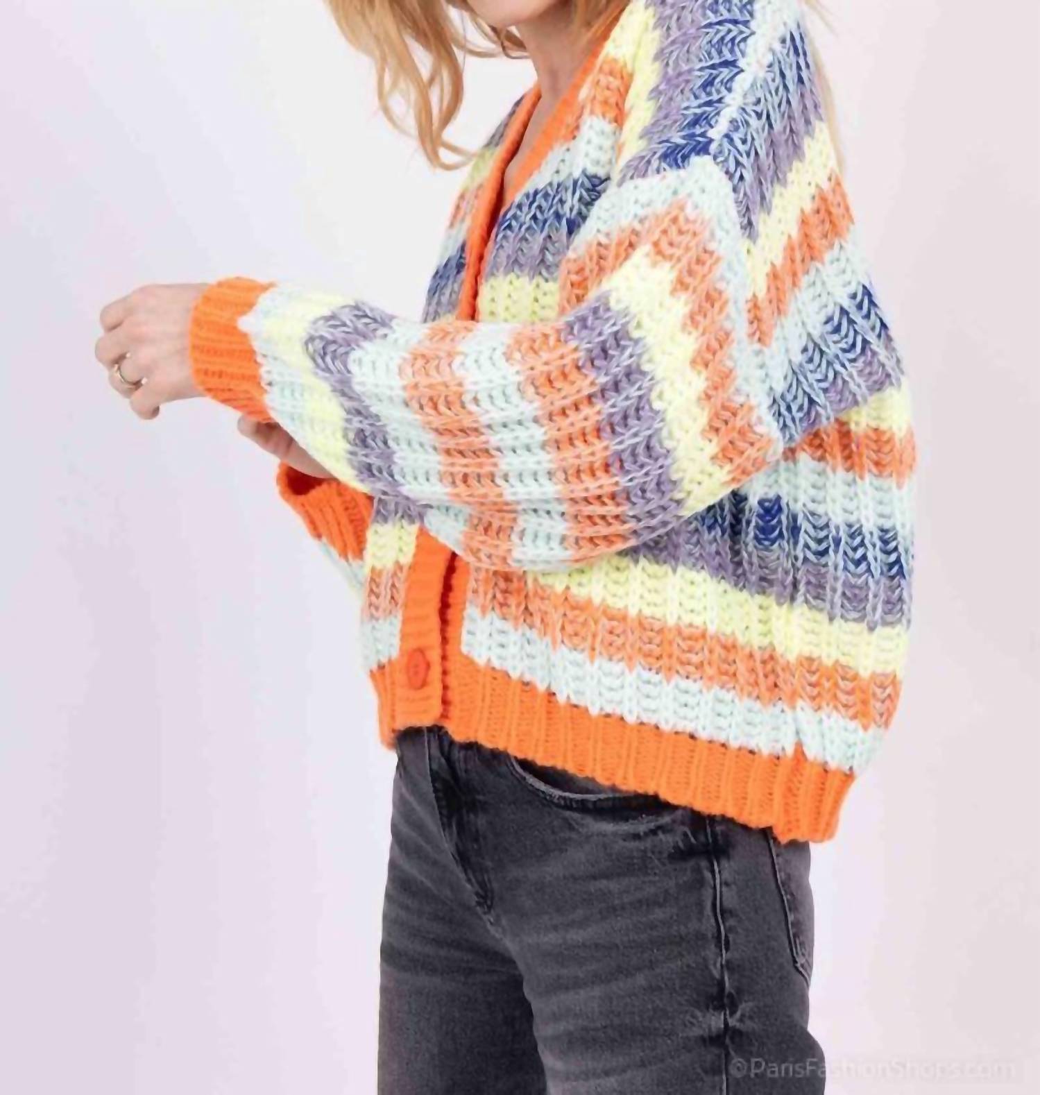 See U Soon - Striped Button Down Cardigan