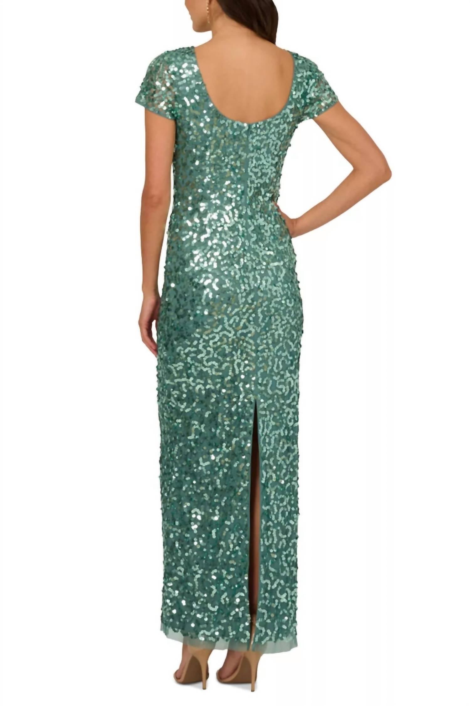 Adrianna Papell - Sequin Embellishment Maxi Gown Dress