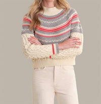 525 America Ayana Cable Pullover With Pattern Yoke in sea salt combo - women's sweater - detail view