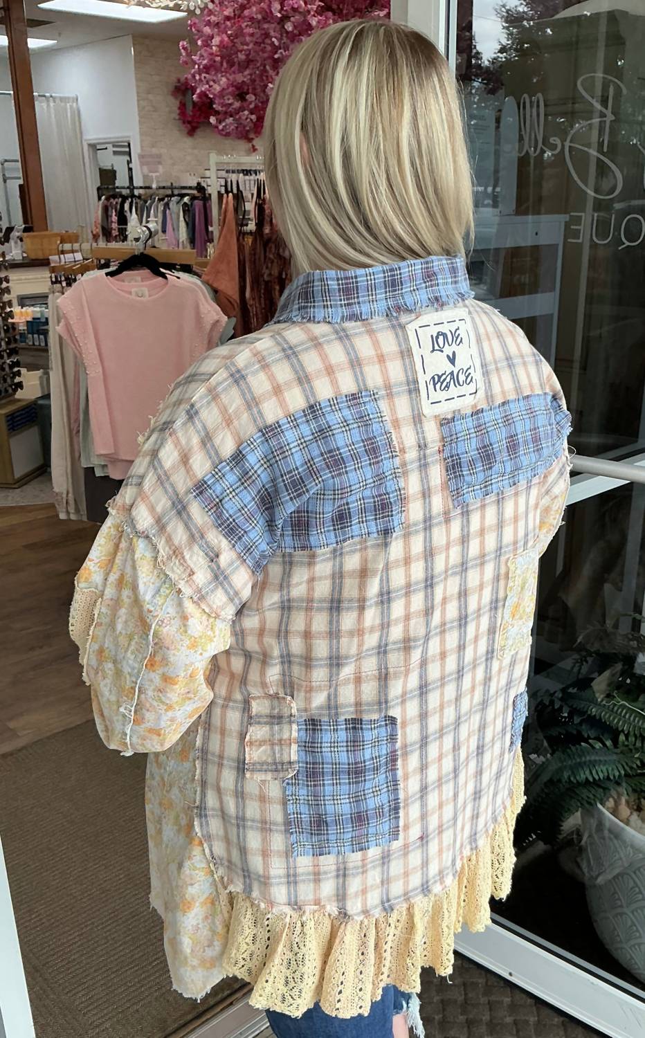Oli & Hali - Washed Ruffle Hem Plaid Mix Top