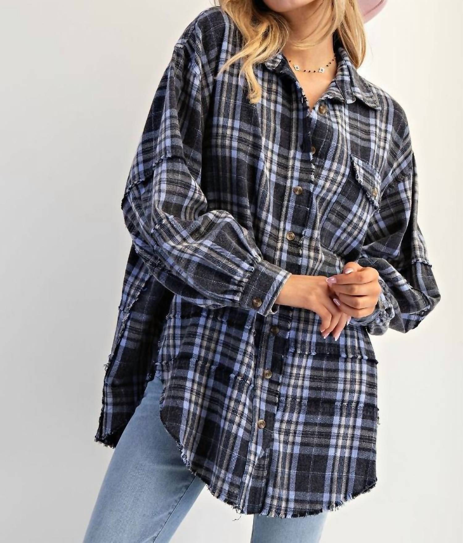 Easel - Mineral Washed Plaid Flannel Shacket