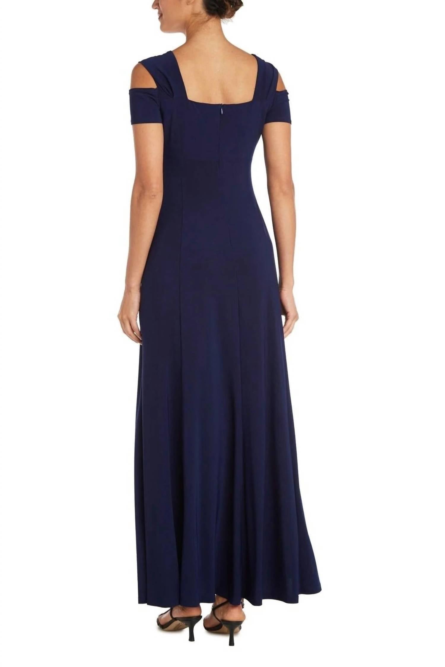 R&M Richards - Embellished Thigh High Slit Maxi Dress