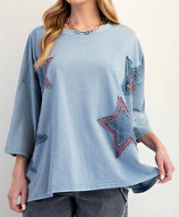Easel - Mineral Wash Star Patch Boxy Top