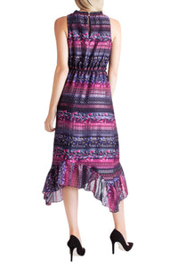 Kensie - Satin Stripe Ruffle Hem Sleeveless Midi Dress