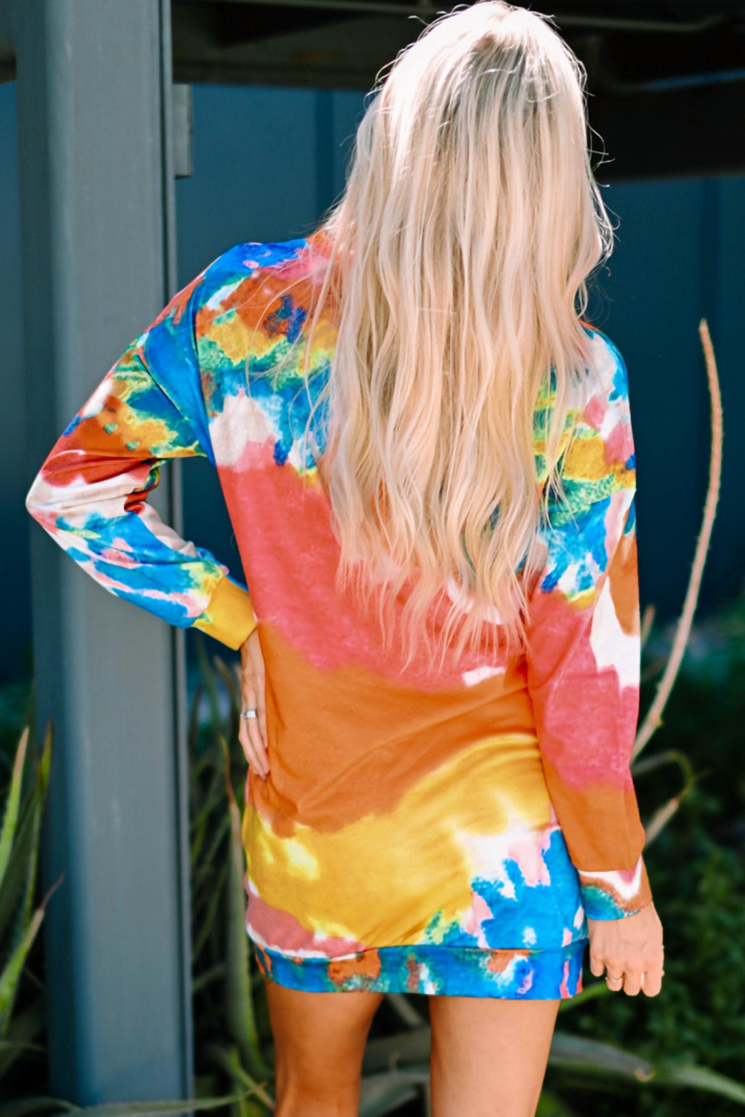Shiying Fashion - Tie Dye Pocketed T Shirt Mini Dress