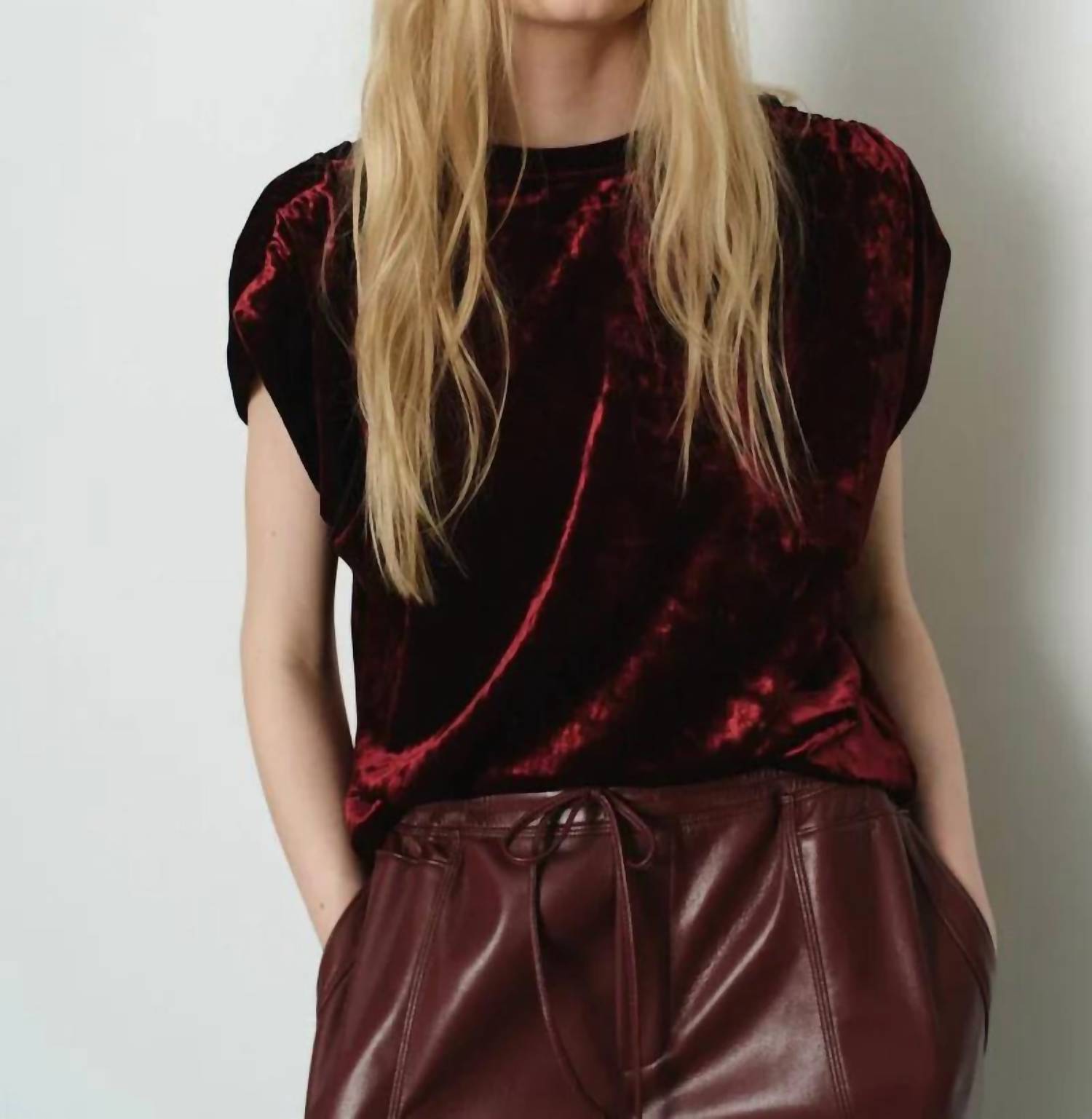 Melissa Nepton - Velvet Shirred Shoulder Tee