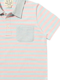 ME & HENRY Boy's Anchor Polo in pink sky - kids' shirt - detail view