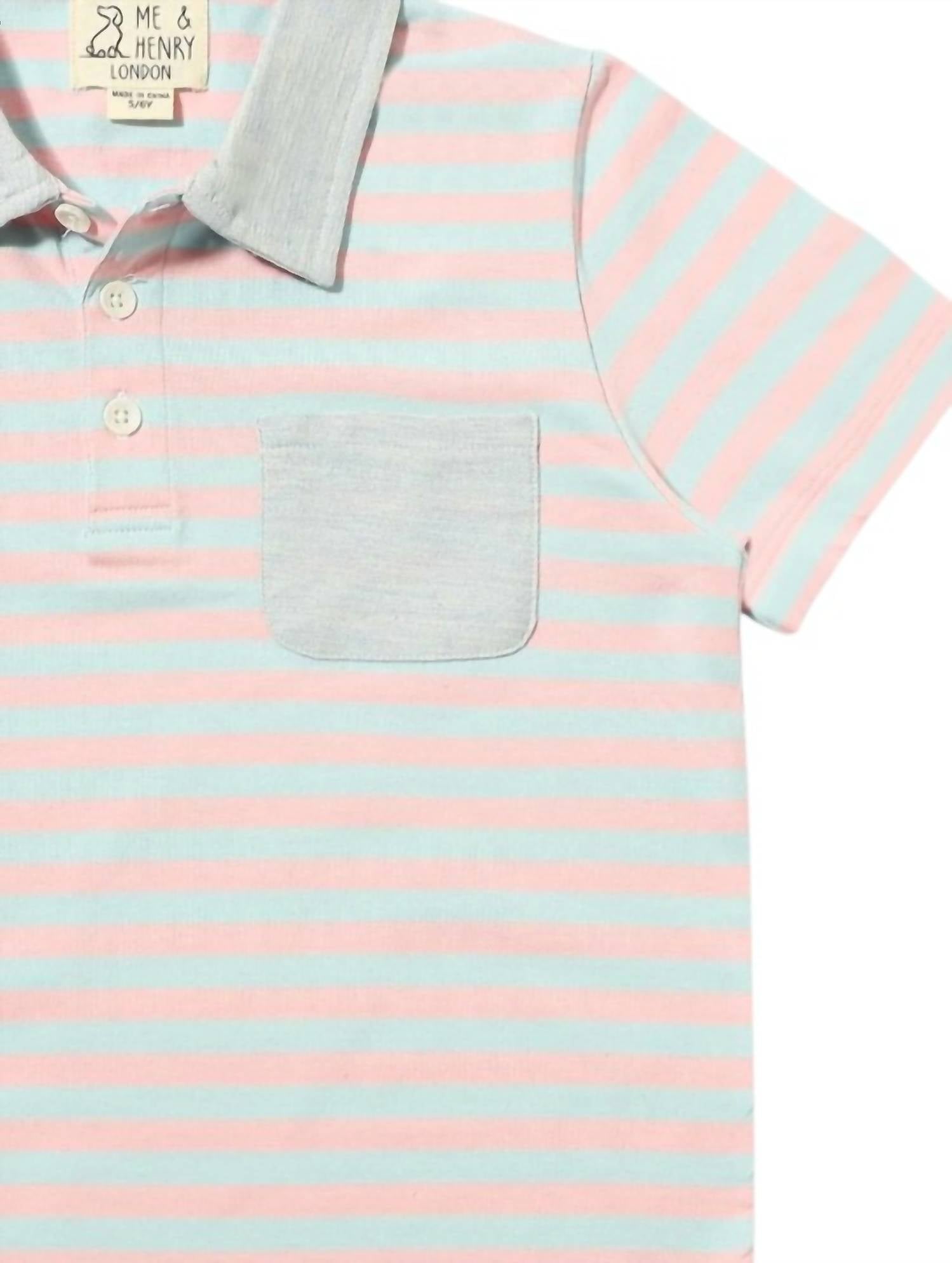 ME & HENRY Boy's Anchor Polo in pink sky - kids' shirt - detail view