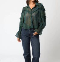 Olivaceous - Zaria Ruffle Sheer Blouse
