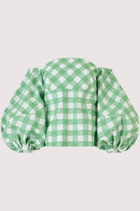 Rosie Assoulin - Empire Balloon Sleeve Picnic Embroidered Gingham Blouse