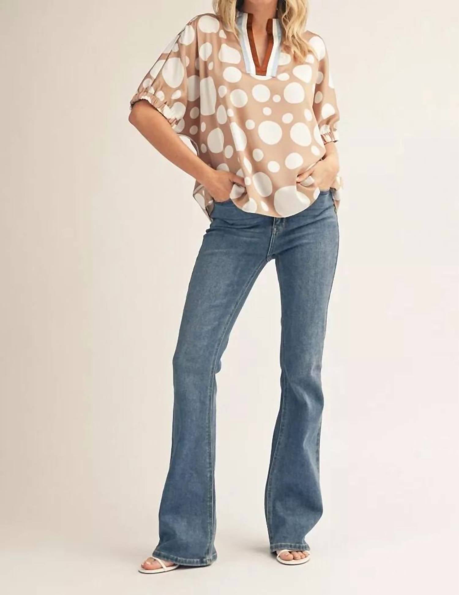 Jodifl - Polka Dot Split-neck Blouse