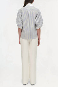 SIMKHAI Gemma Three Quarter Sleeve Shirt in gray strp - women's shirt - detail view