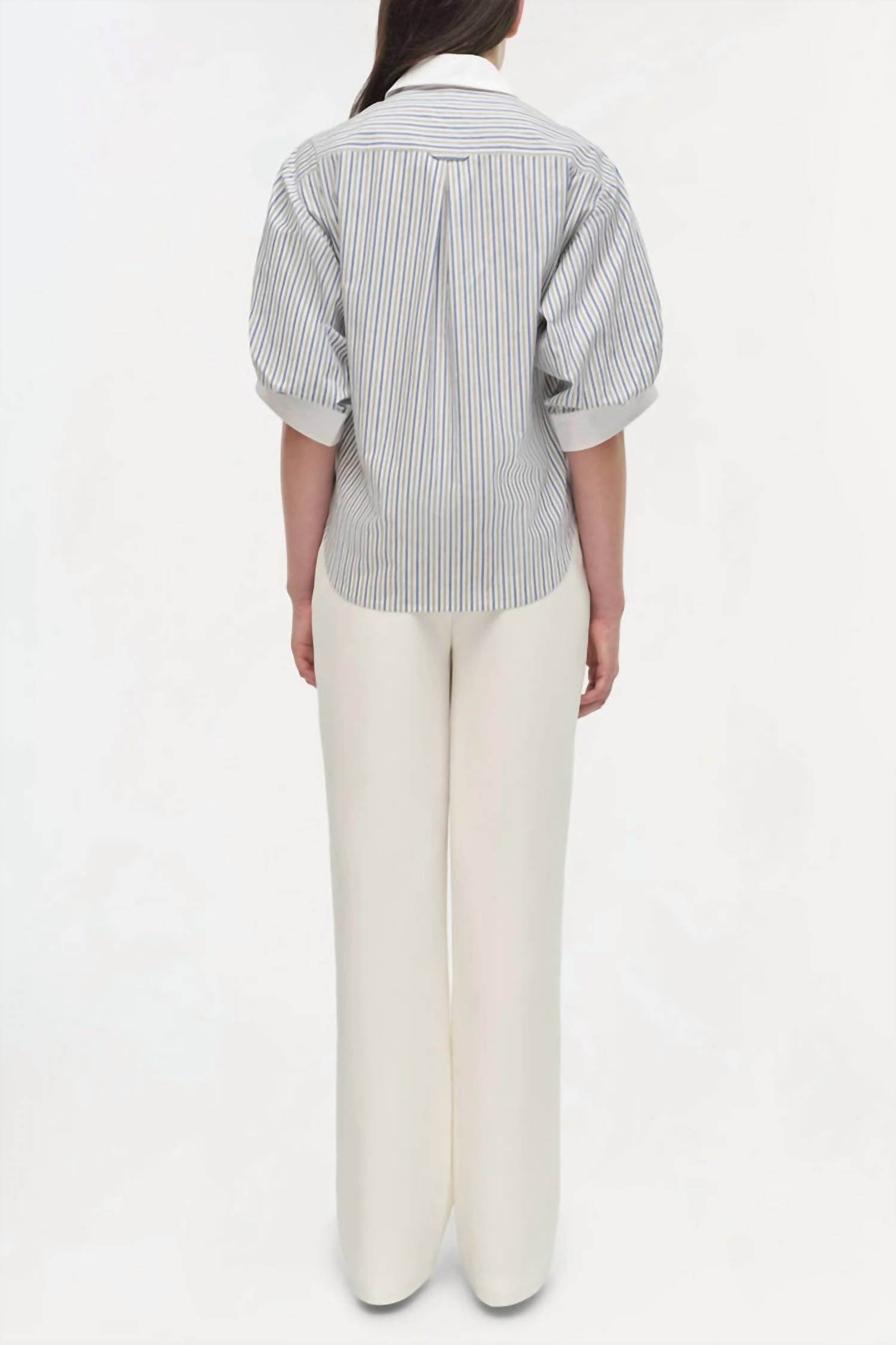 SIMKHAI Gemma Three Quarter Sleeve Shirt in gray strp - women's shirt - detail view