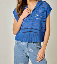 Mystree - Fishnet Zip-up Short Sleeve Sweater