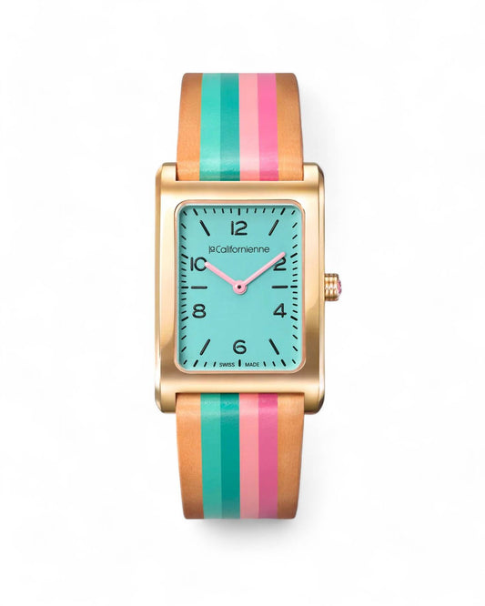 Lacalifornienne - Daybreak Watch with Aqua Face and Fiore Stripe Strap