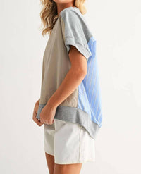 Joh Joy Mixed Media Top in heather grey khaki - women's blouse - alternate view