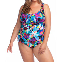 Maxine Of Hollywood - Shirred Girl Leg One Piece Swimsuit - Plus