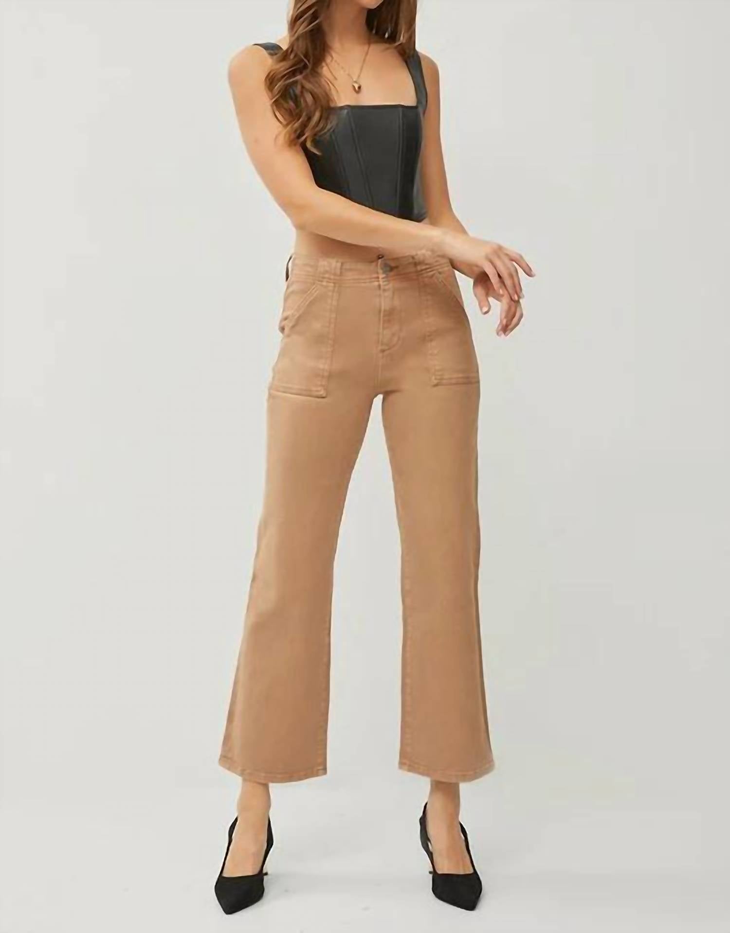 Risen - High Rise Patch Pockets Ankle Flare Pants