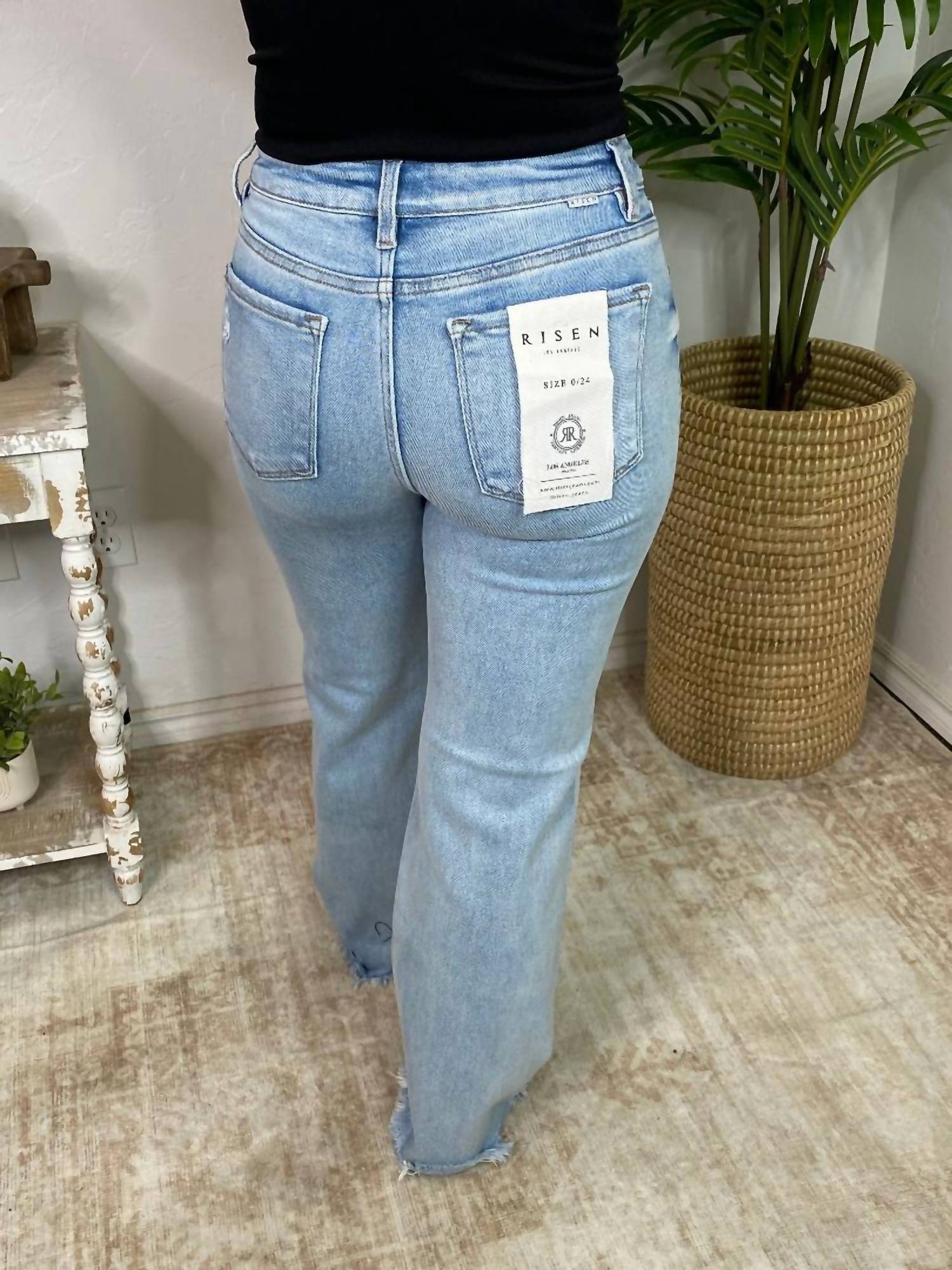 Risen - Tummy Control Mid Rise Ankle Straight With Fray Hem Jeans