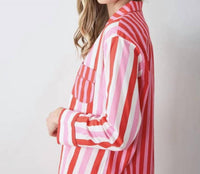 Printfresh Long Sleeve Top & Shorts Set in taffy stripe - women's intimate - detail view