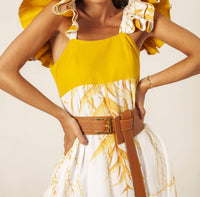 LEAFS SHOULDER RUFFLE DRESS