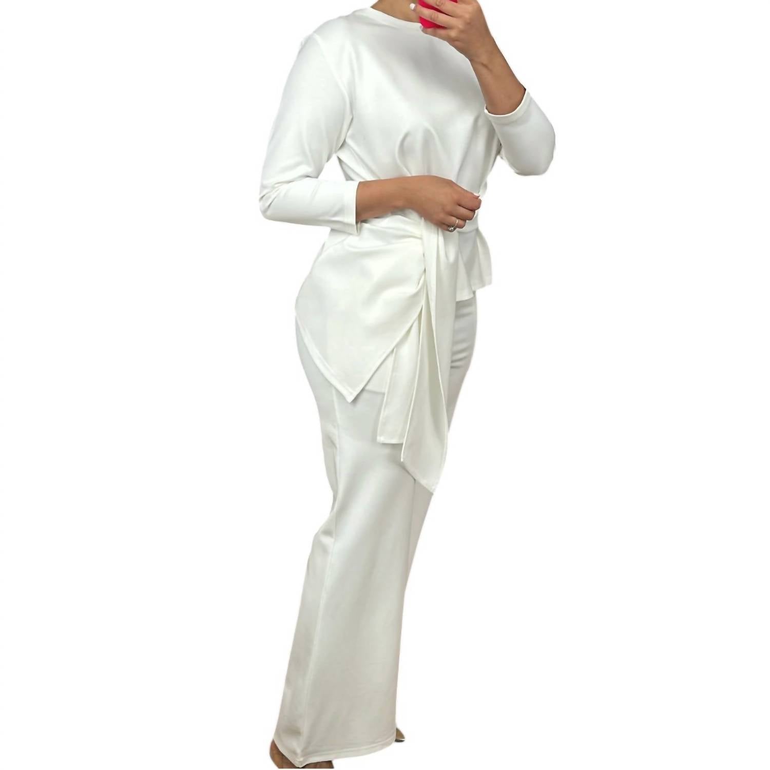 Gracia - Tie-front Top & Wide Leg Pant Set