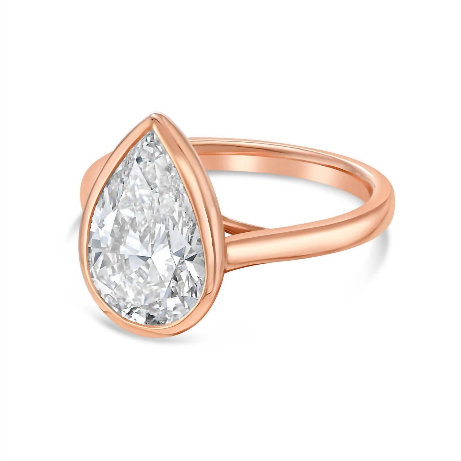 Diana M Jewels - Women's Pear Shape Lab Grown Diamond Bezel Solitaire Ring ( 15.00 Ct)
