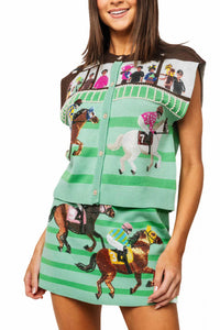 Queen Of Sparkles - Derby Race Scene Knit Button Up Vest