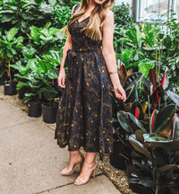 Double V-Neck Belted Midi Dress