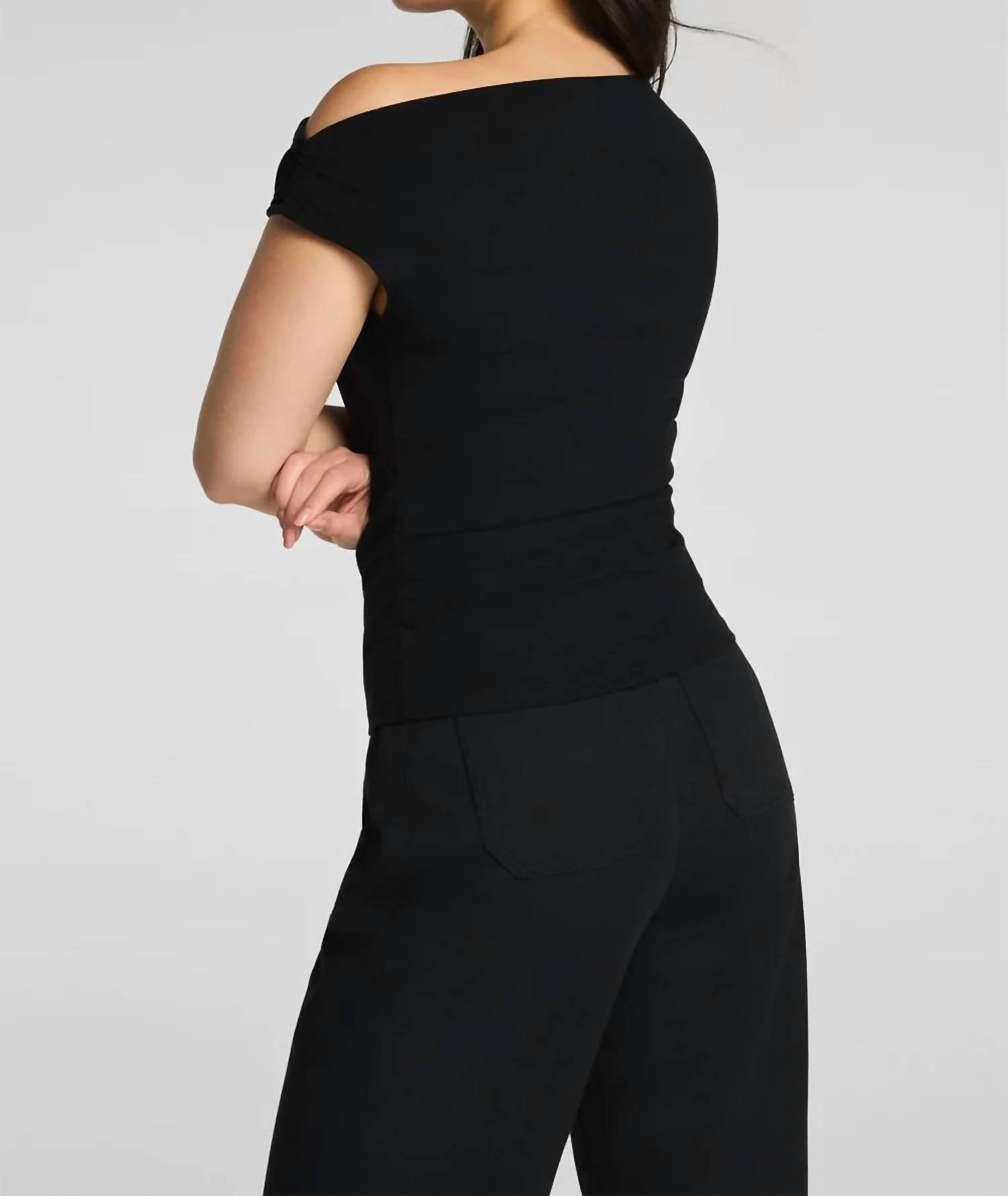 Spanx - Ribbed Knit Ruched Off-the-shoulder Top