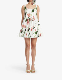 LEO LIN Suki Puff Mini Dress in vine print in snow - women's dress