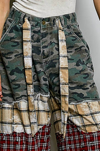 Pol - Asymmetrical Patchwork Buckle Back Detail Woven Pants