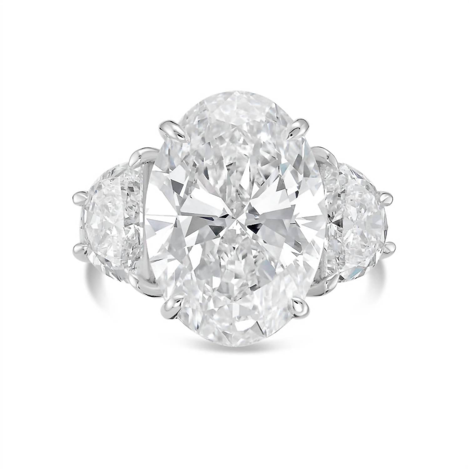 Diana M Jewels - 3.00 Ct Lab-grown Oval-cut Diamond Ring With 0.60 Ct Half Moon Accents