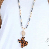 Grace + Emma - Women's Druzy Stone & Leopard Hide Texas Pendant Beaded Necklace