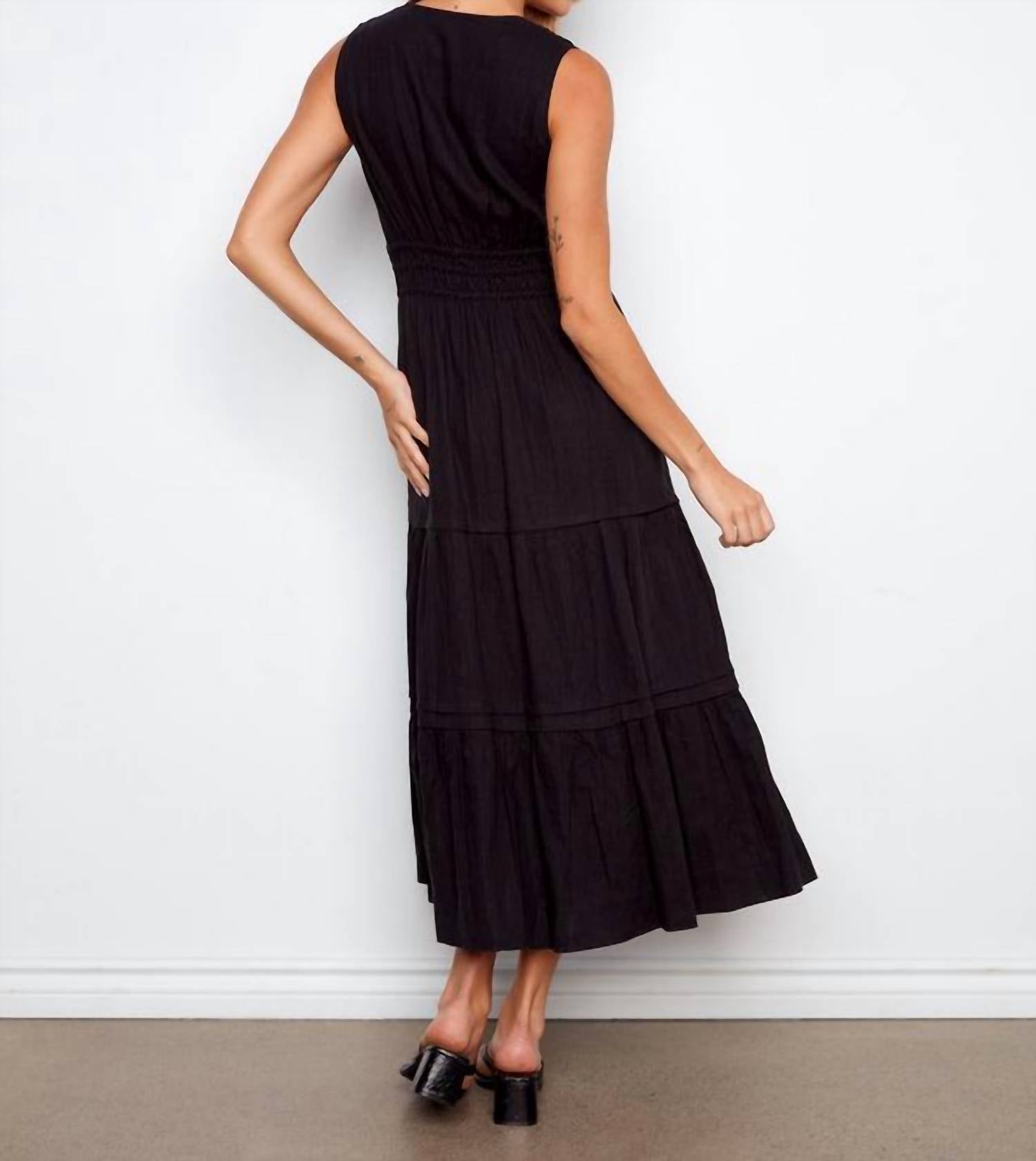 Charlie B - V Neck Multi Tiered Long Linen Dress
