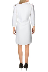 T Tahari - V-neck 3/4 Sleeve Ribbon Shoulder Dress