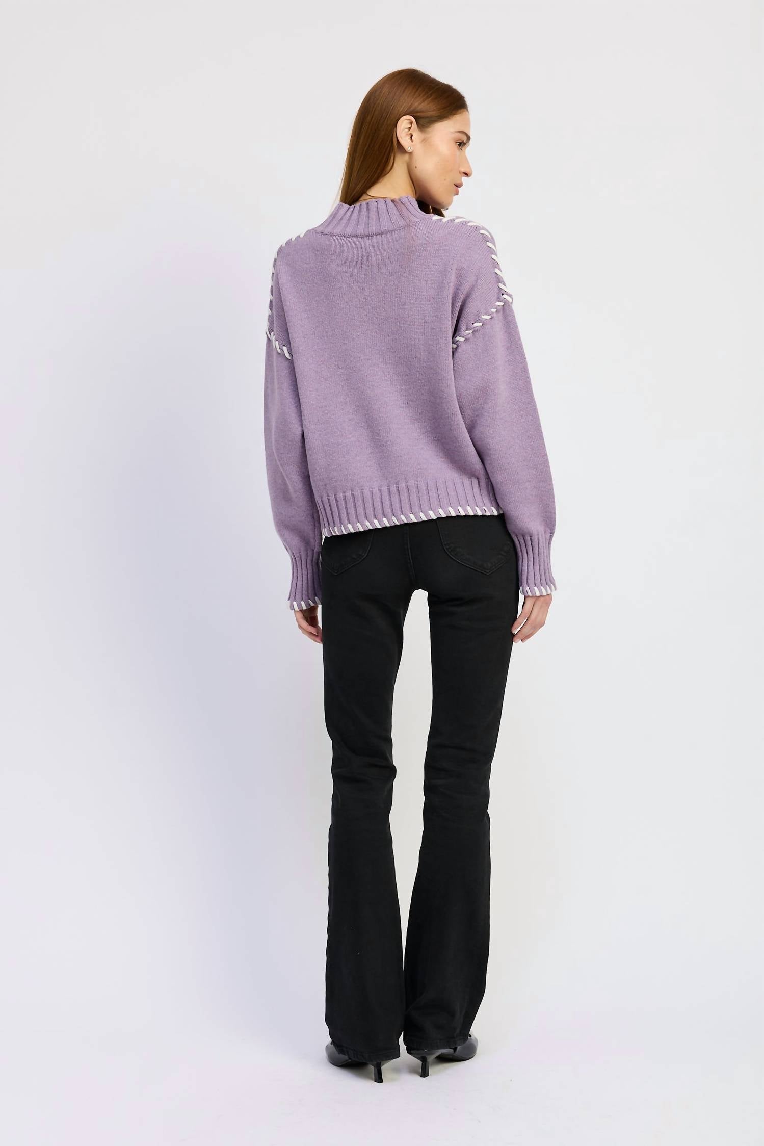 En Saison Merril Whip Stitch Long Sleeve Sweater in purple - women's sweater - alternate view