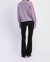 En Saison Merril Whip Stitch Long Sleeve Sweater in purple - women's sweater - detail view