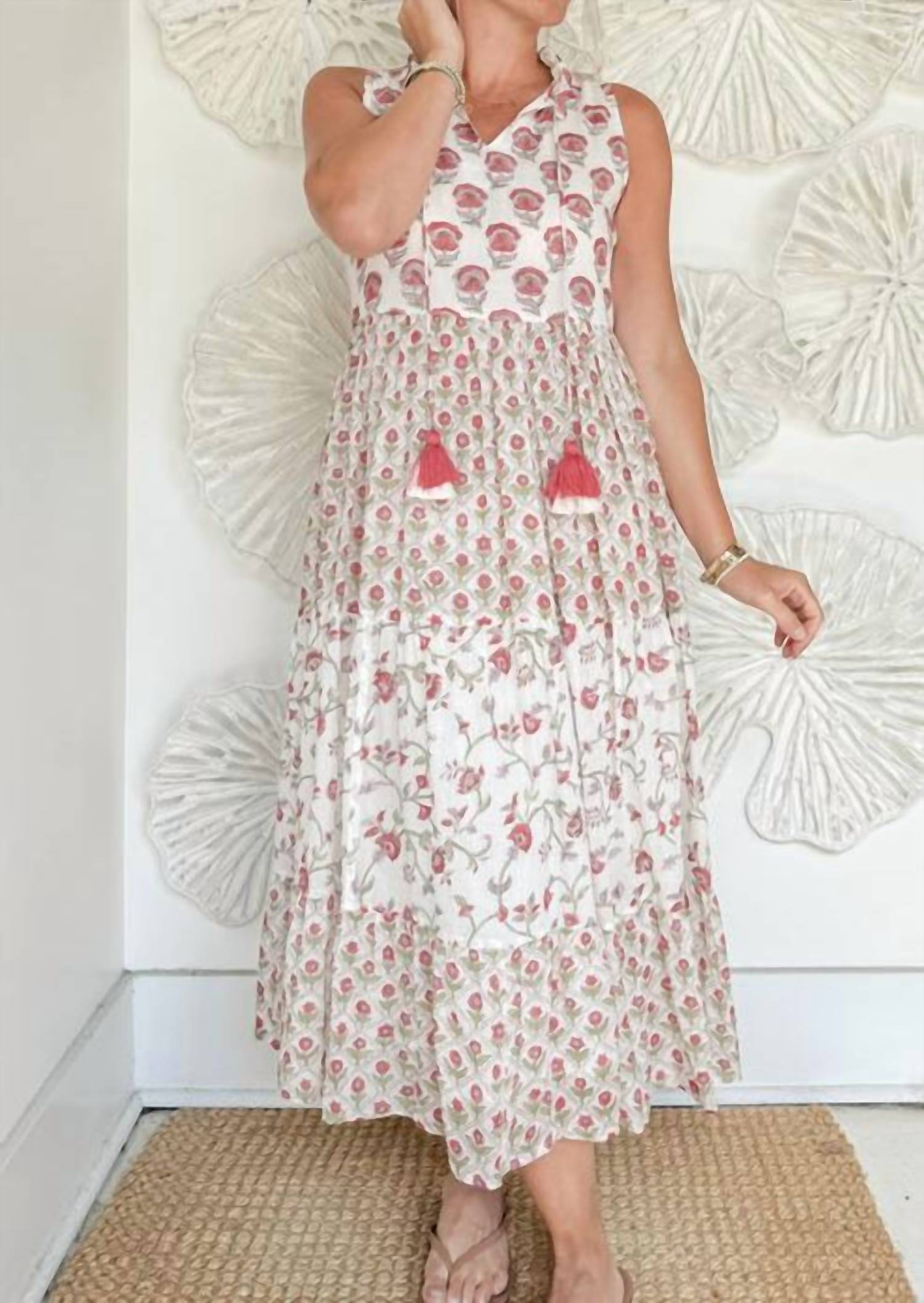 Dolma Layered Printed Maxi Dress in pink olive - women's dress