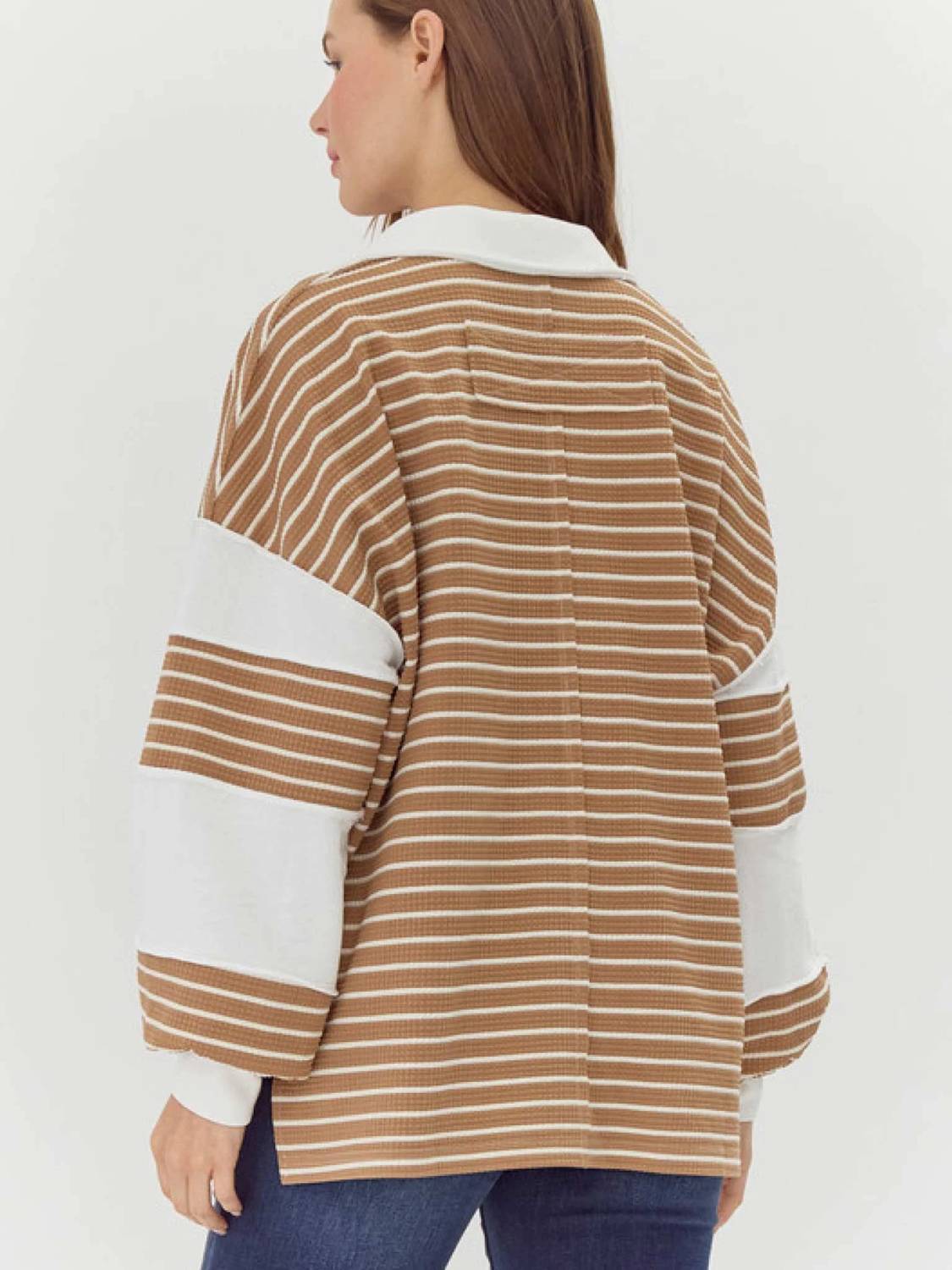 Jodifl - Women's Contrast Stripe Collared Pullover