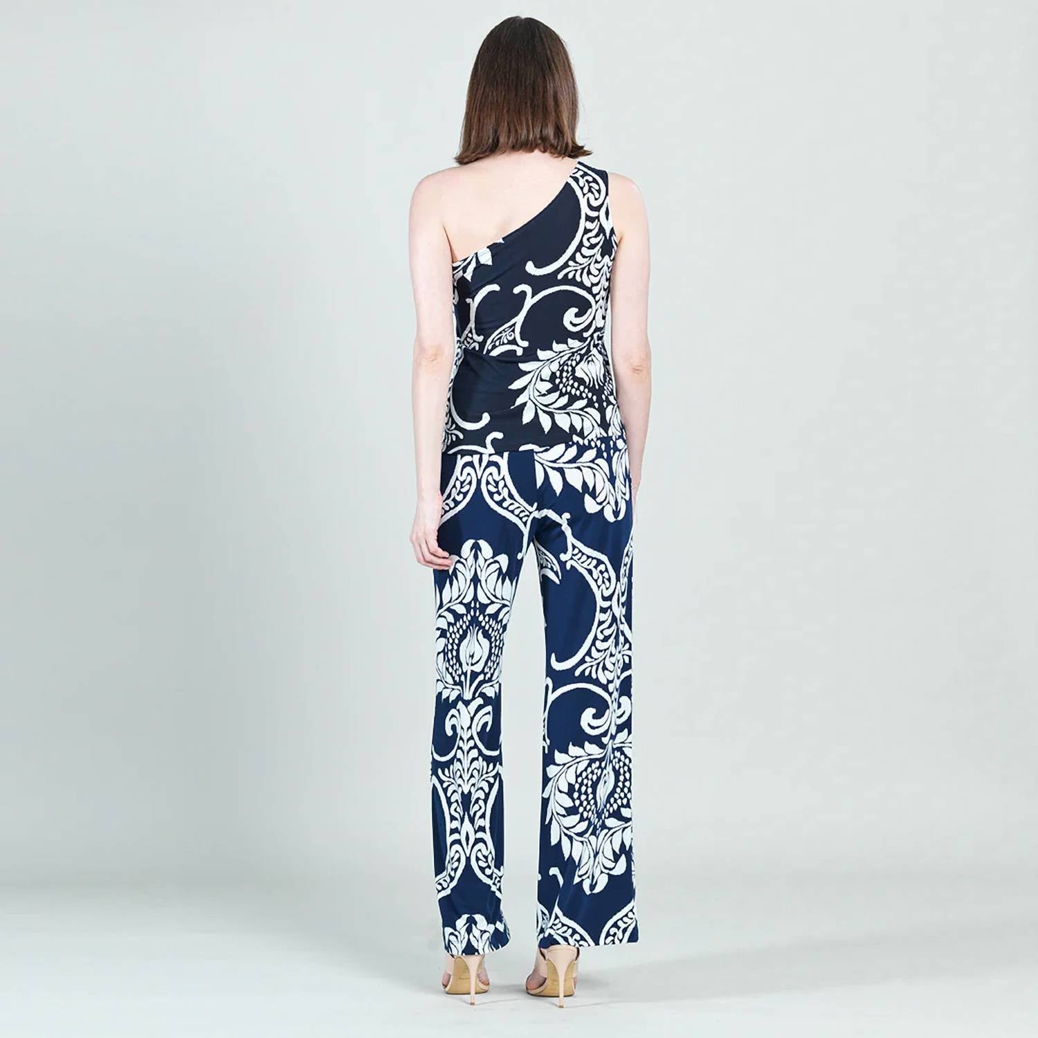 Clara Sun Woo Wide Leg Palazzo Pant in navy white print - women's pants - alternate view