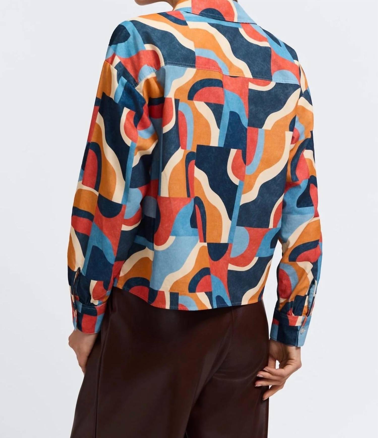 Foxcroft Marina Corduroy Shirt in multi - women's blouse - detail view