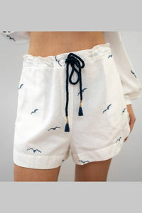 Dress To - Nautical Embroidered Drawstring Linen Shorts