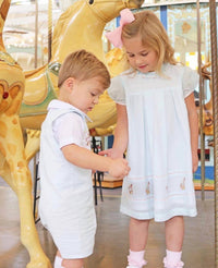 CHRISTIAN ELIZABETH GIRLS' CAROUSEL DRESS in light mint green - kids' dress - detail view