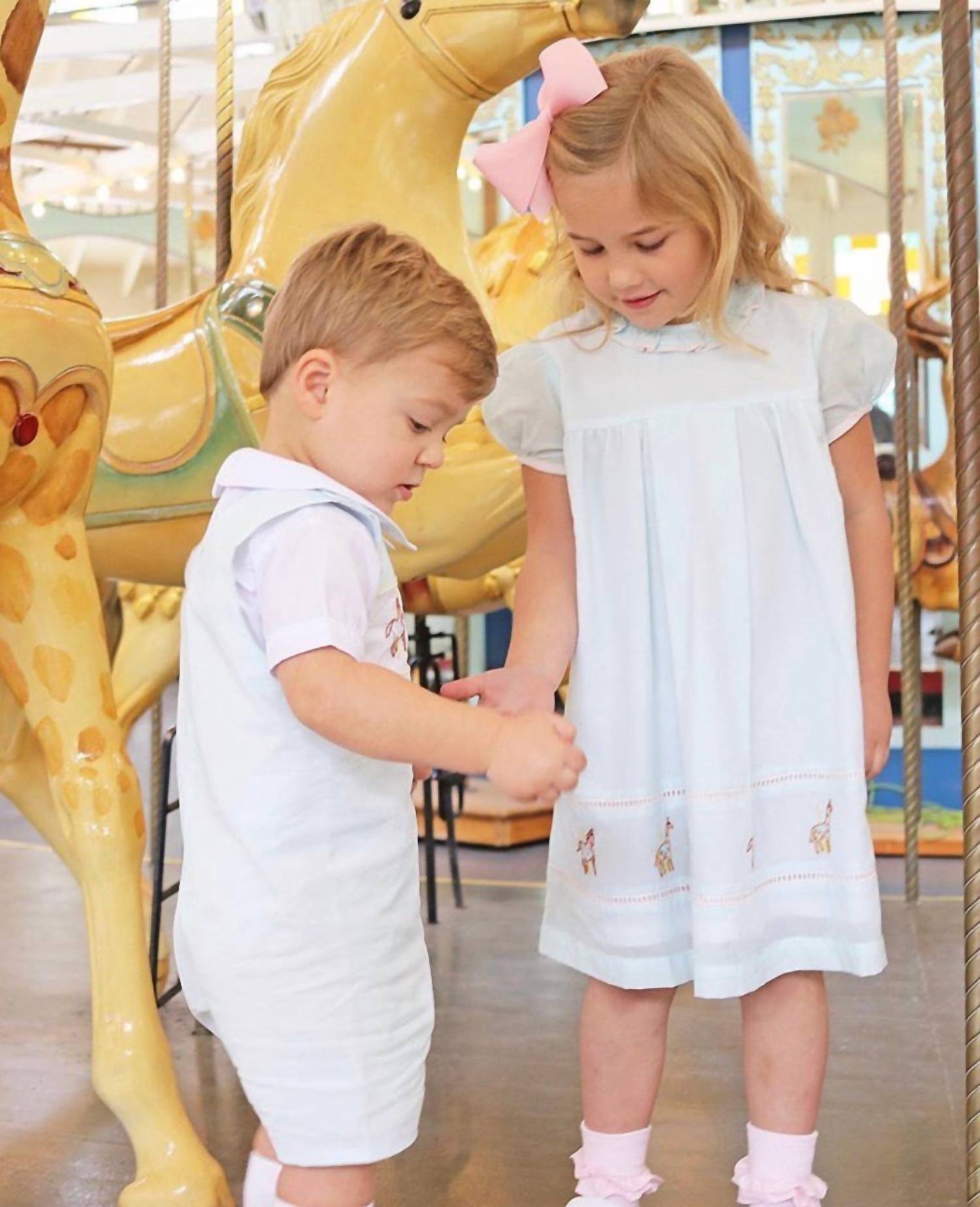 CHRISTIAN ELIZABETH GIRLS' CAROUSEL DRESS in light mint green - kids' dress - detail view